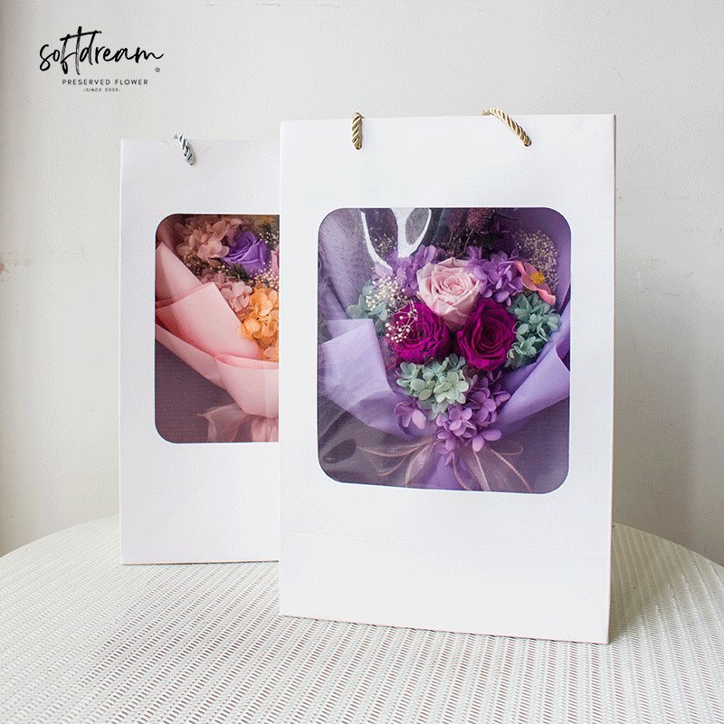 Softdream Manufacturer Wholesale Dried Flower Eternal Rose Luxury Preserved Flower Bouquets With Box For Mariage