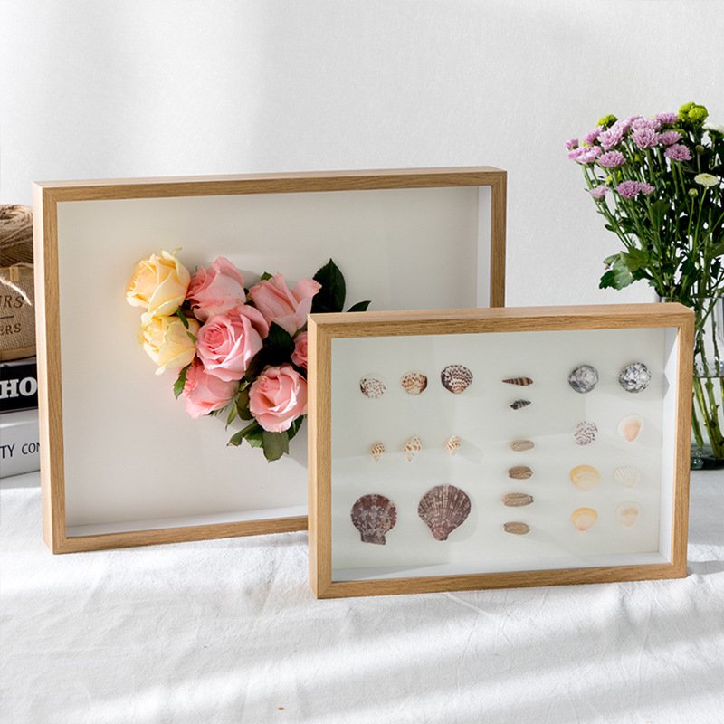 Creative 3D Wooden Picture Frame Shadow Box Photo Frame Glass Acrylic Wood Shadow Box For Dried Flowers And Specimens