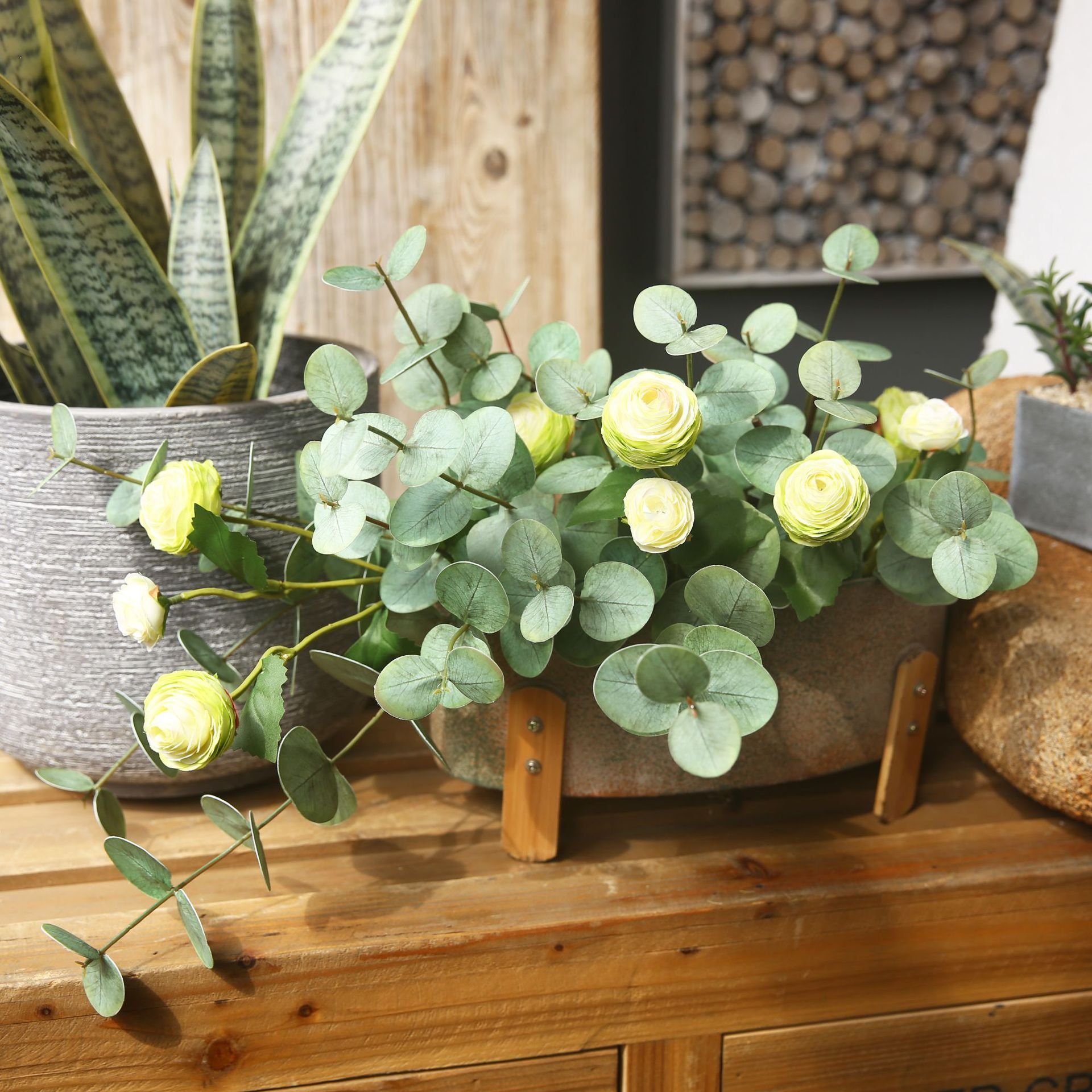 Maylos Hot Selling Single Stem Round Artificial Eucalyptus Money Leaves Real Touch Plants Greenery For Floral Arrangements
