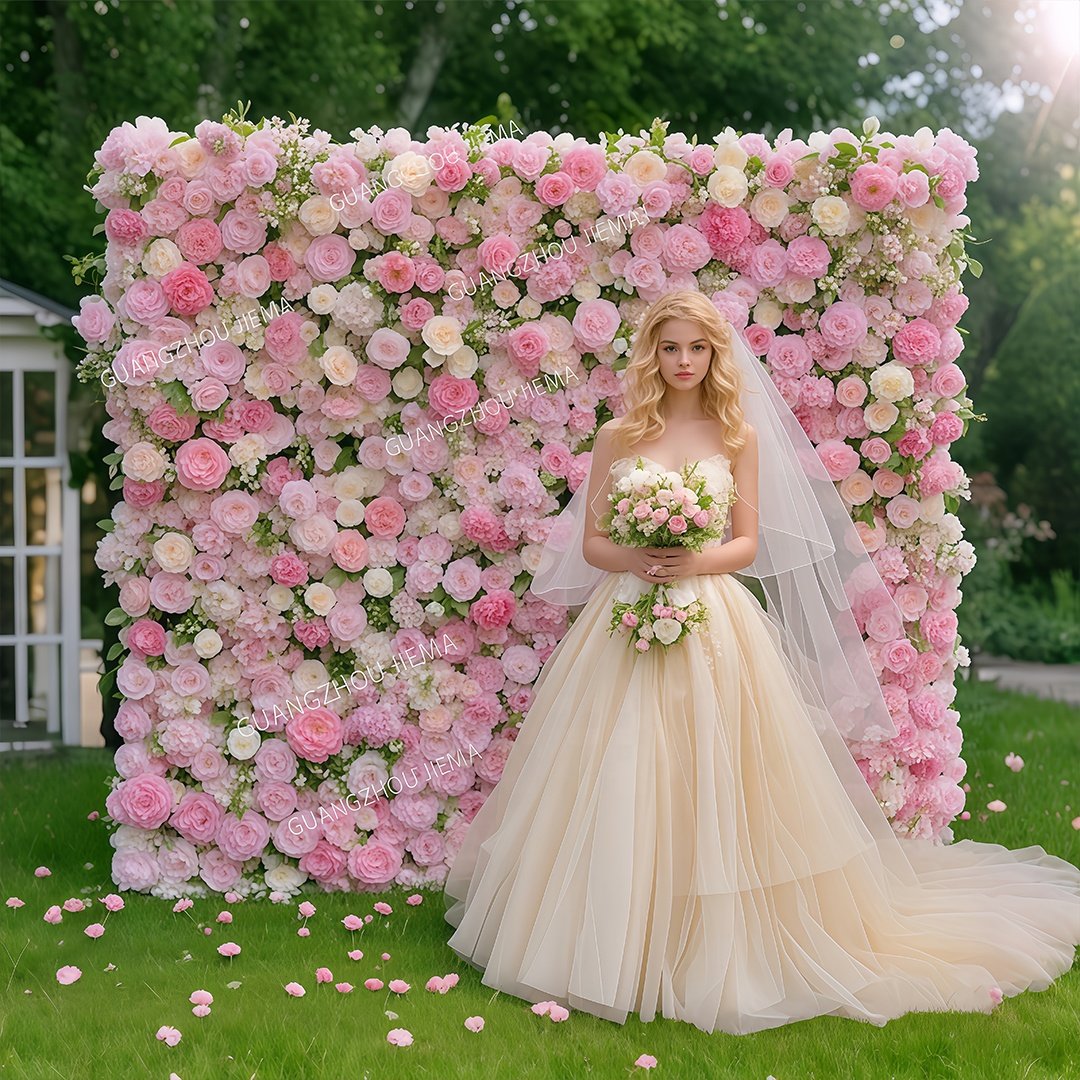 Pink Artificial Flowers Backdrop Wedding Party Decor 3d Silk Faux Rose Flower Wall Panels Wedding Walls Decoration