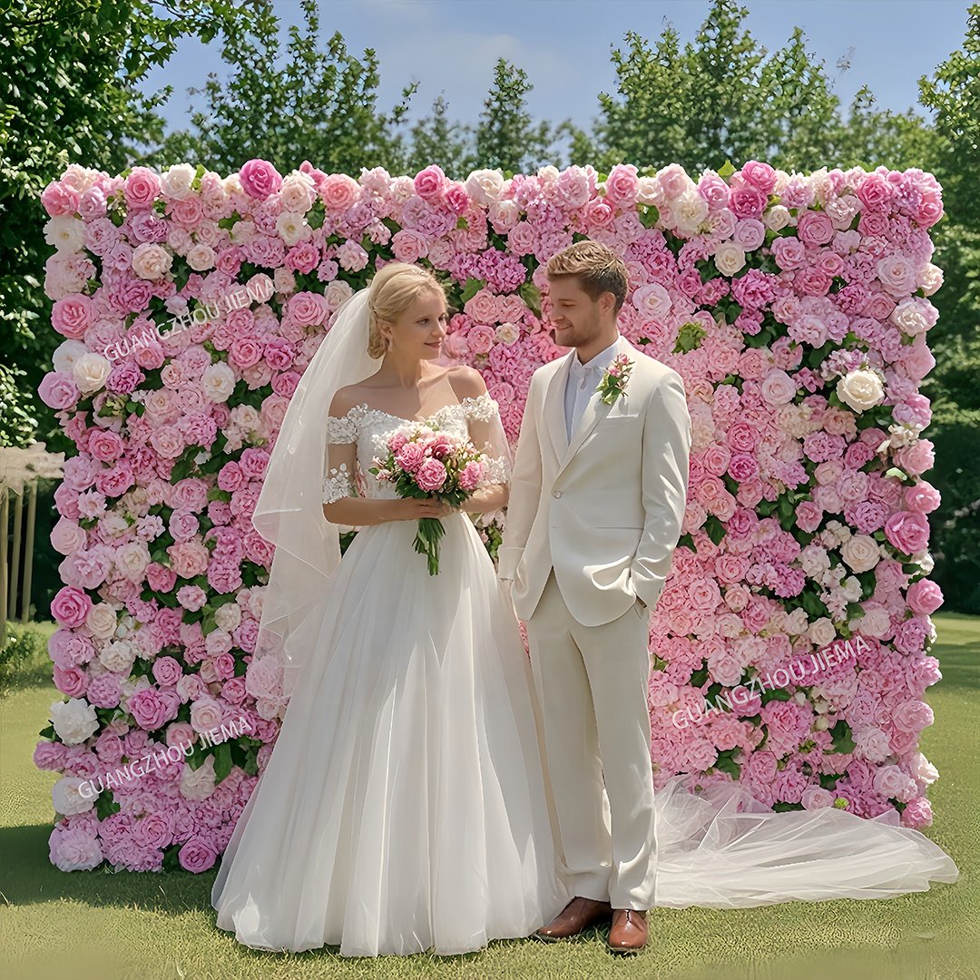 Pink Artificial Flowers Backdrop Wedding Party Decor 3d Silk Faux Rose Flower Wall Panels Wedding Walls Decoration