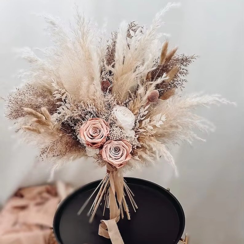 Wedding Bouquet Custom Dried Flower Bundle Pampas Grass Dried Flowers Burnt Bridal Mini Real Natural Dried Flower Bouquet