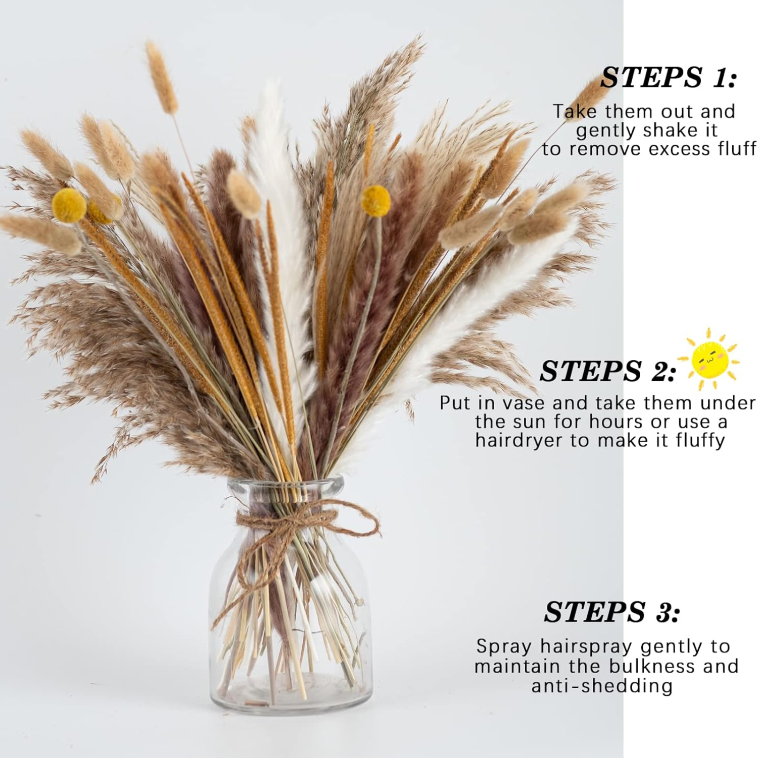 Ins Boho Wedding Home Floral Decor Mixed Pampas Grass Bundle Mothers Valentines Day Gift Preserved Dried Flower Bouquet
