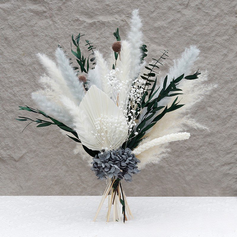 G69 Wedding Decor Dandelion Fan Small Reed Hydrangea Mix Dried Flower Bouquet Real Touch Baby Breath Flowers