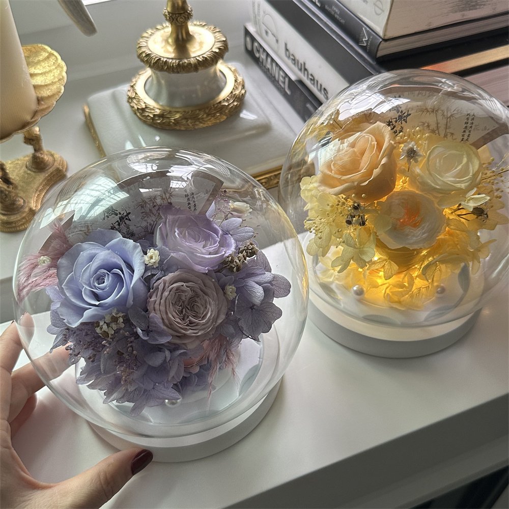 Home Design Creative Decoration Night Light Gift Box Real preserved hydrangea Eternal everlasting Roses Dried Flowers in Glass