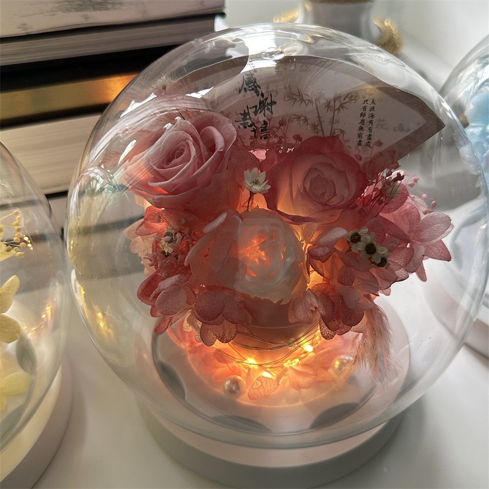 Home Design Creative Decoration Night Light Gift Box Real preserved hydrangea Eternal everlasting Roses Dried Flowers in Glass