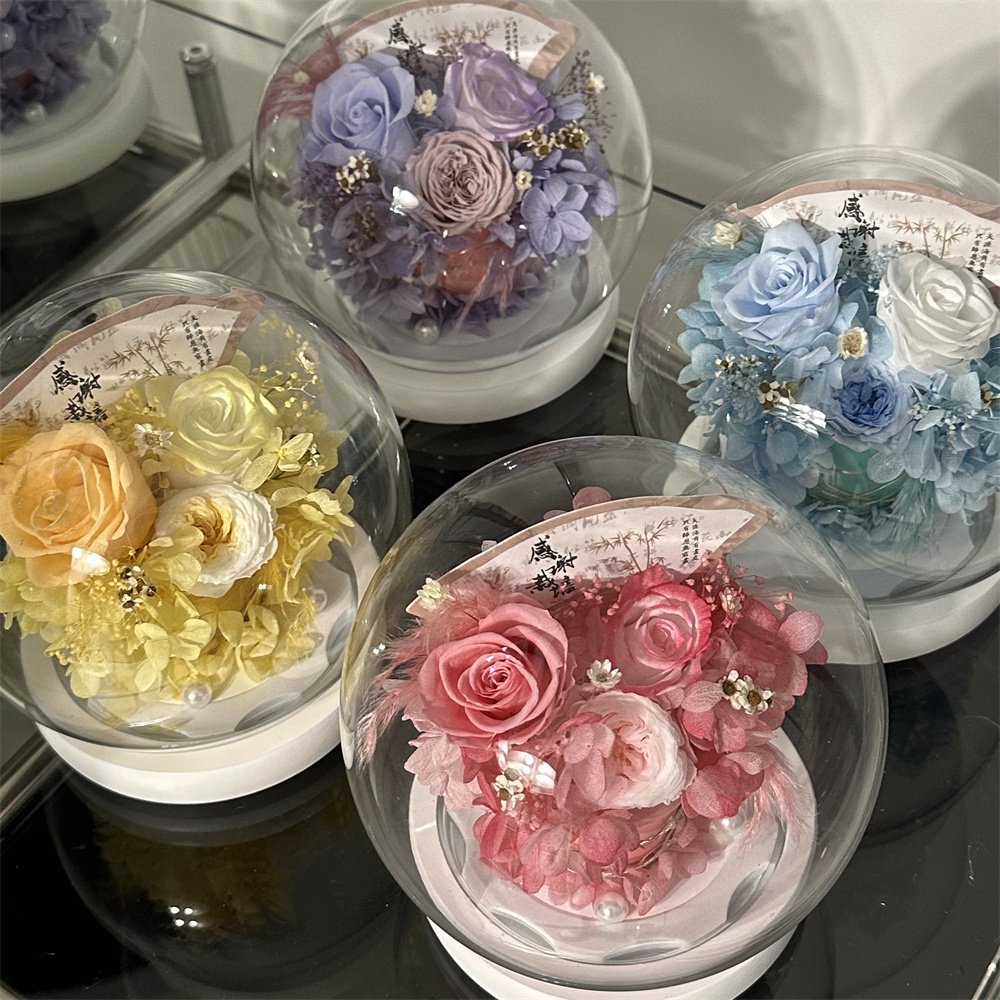 Home Design Creative Decoration Night Light Gift Box Real preserved hydrangea Eternal everlasting Roses Dried Flowers in Glass