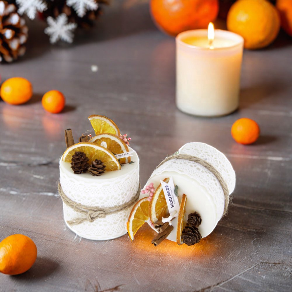 Wholesale popular Dried flower soy wax candle Cylindrical scented candle with lace trim