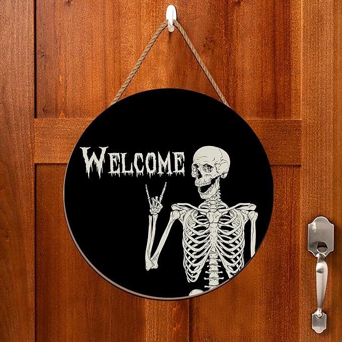 Wooden UV Print Halloween Home Decor Wreath Scary Skeleton Front Door Hanging Wreath Halloween Party Supplies