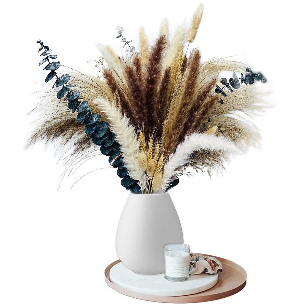 80Pcs Fluffy Pampas Grass Bouquet Boho Home Decor Dried Flowers for Wedding Floral Room Home Natural Dried Pampas Grass