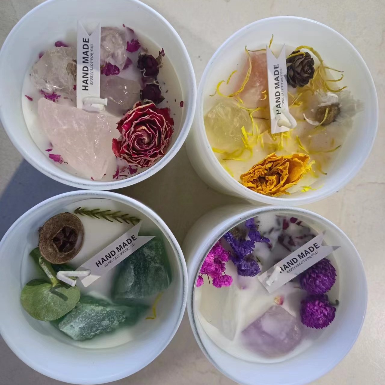 wholesale custom healing dried flower scented soy wax crystal luxury candles