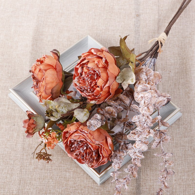 Peony Bouquet Silk Arrangements Table Centerpiece Bunches pink Peony Artificial Flowers for cafe home Decoration