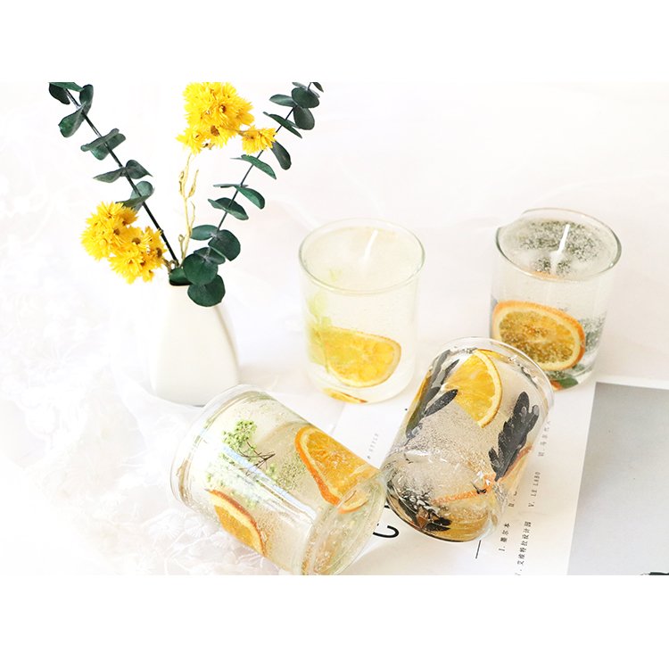 Factory Customized Dried Flower Decorative Candles Gel Scented Candles Transparent Glass Jar Scented Gifts Crystal Weddings