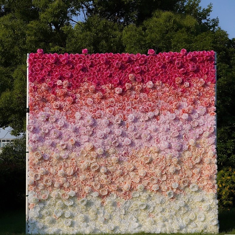 Custom Flowerwall 5d 3d White Roll Up Cloth Flower Wall Wedding Decor Artificial Silk Rose Flower Panel Backdrop Flower Wall