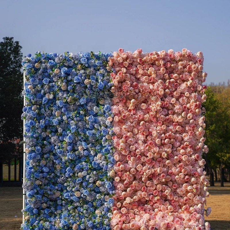 Custom Flowerwall 5d 3d White Roll Up Cloth Flower Wall Wedding Decor Artificial Silk Rose Flower Panel Backdrop Flower Wall