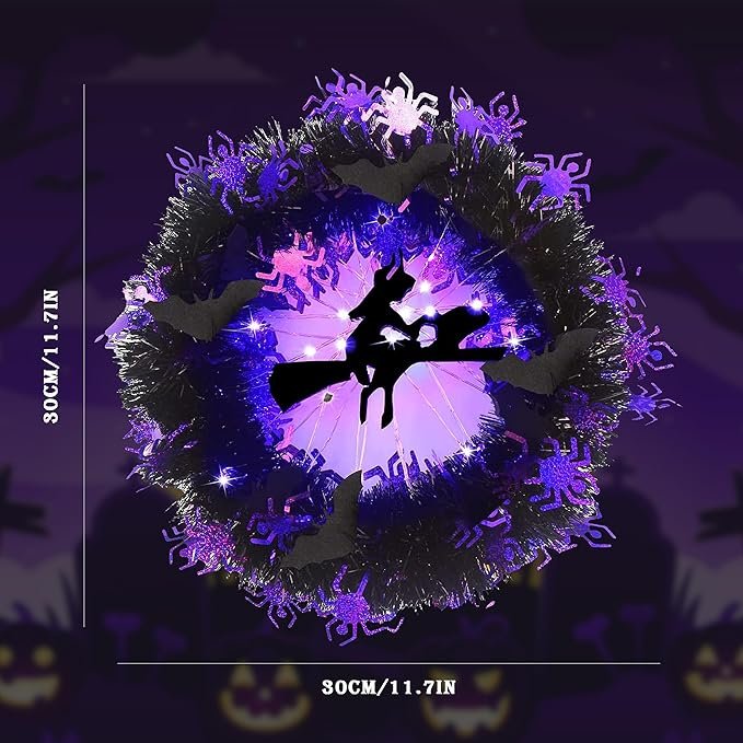 Halloween Bat Decoration Wreath Front Door Hanging Witch Broom Door Wreath Happy Halloween Supplies Wreaths