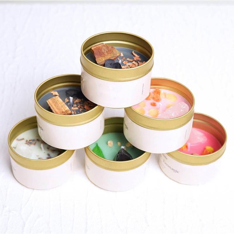 Crystal soy wax scented tin candles Soy candles Home decor scented dried flowers and stone candlesRound Tin Candle