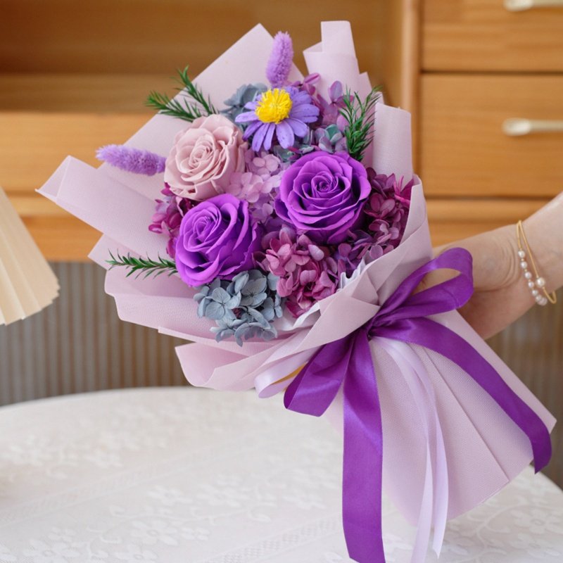 purple color dried flowers bouquet elegant gifts eternal rose flower decorative bouquet preserved roses bouquets for sale