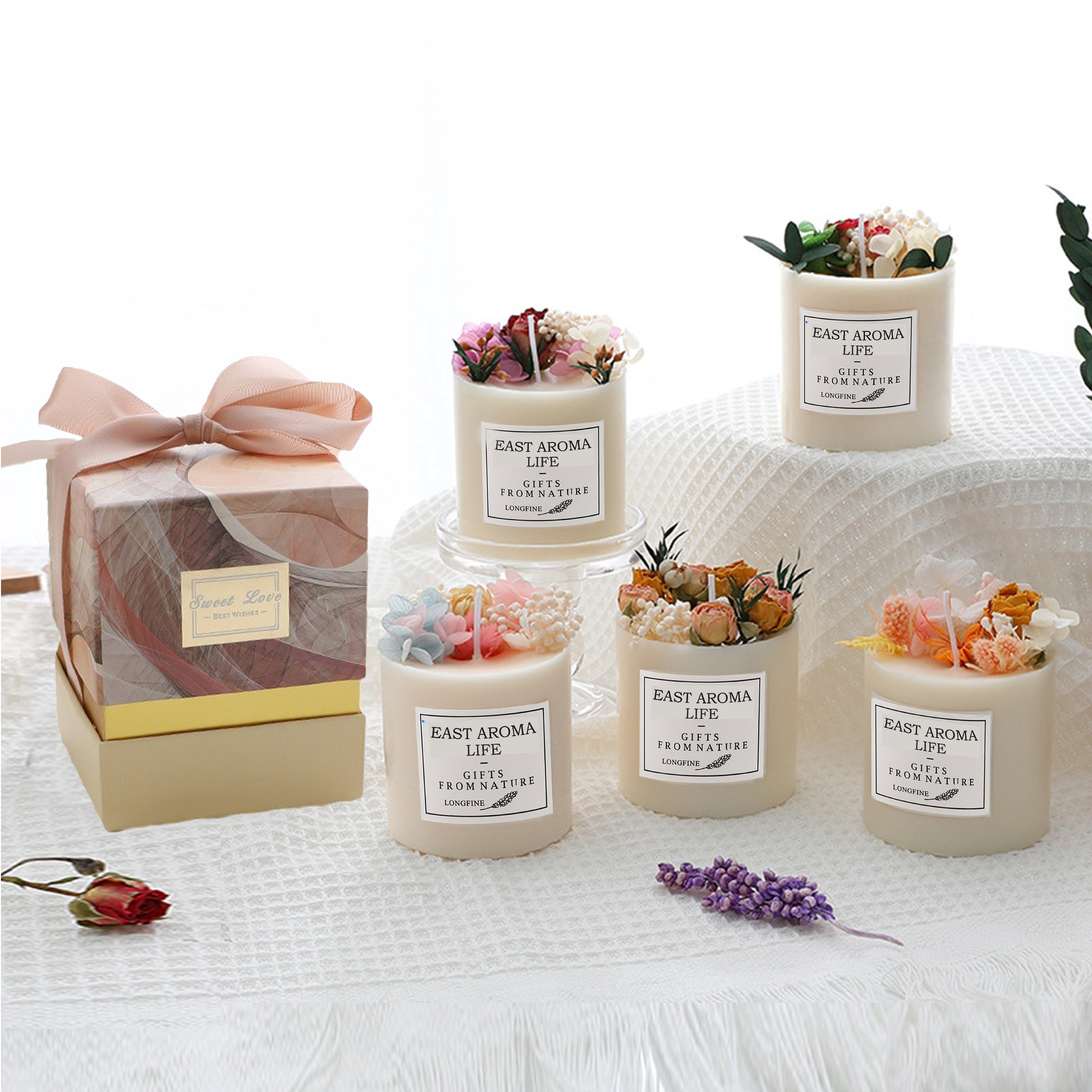 Handmade Luxury Dried Flower Candle Gift Boxes Birthday Christmas Valentines Day Essential Oil Gifts Delicate Scented Candles