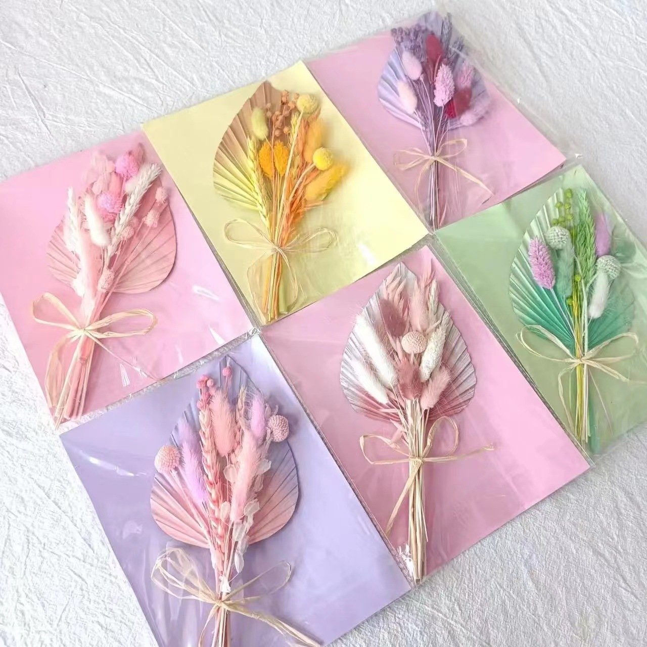 Hot Sell Cake Decorations Supplies Dried Flower Cake Topper Palm Leaf Bouquet Cupcake Topper Happy Birthday Cake Toppers