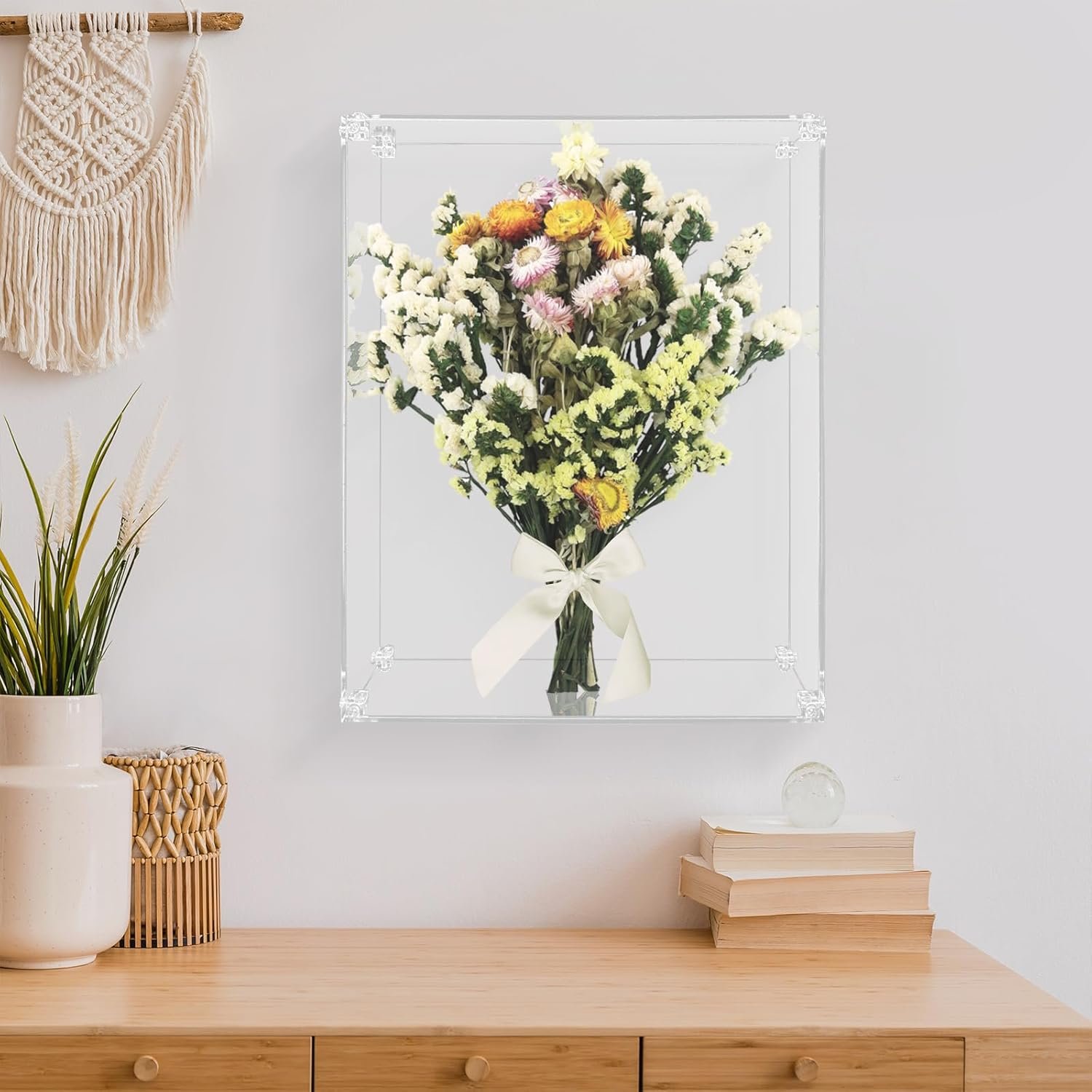 Acrylic Shadow Box Frame Display Case Memorabilia Dried Flowers Wall Mount Clear Shadowbox Memory Box for Wedding Bouquet