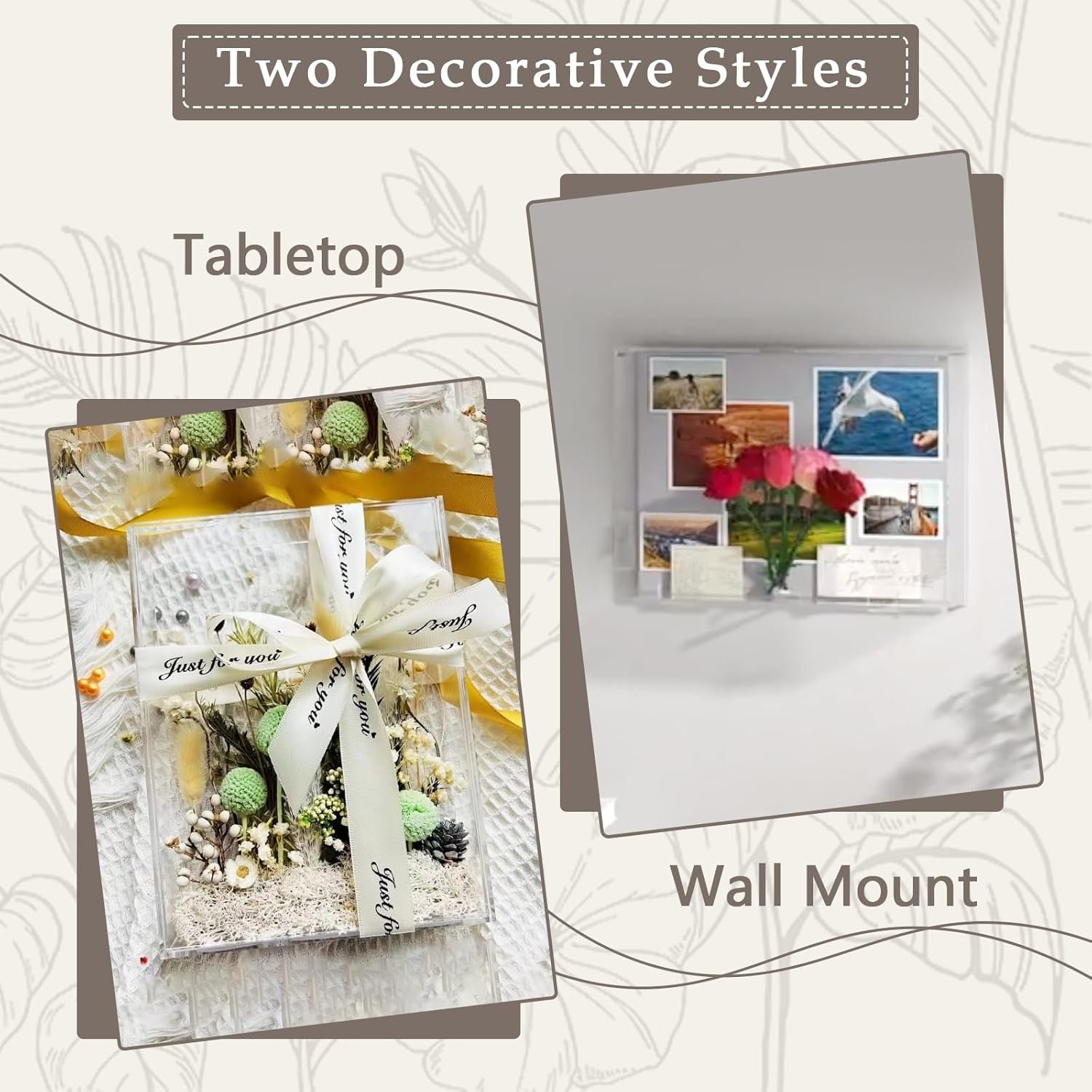 Acrylic Shadow Box Frame Display Case Memorabilia Dried Flowers Wall Mount Clear Shadowbox Memory Box for Wedding Bouquet