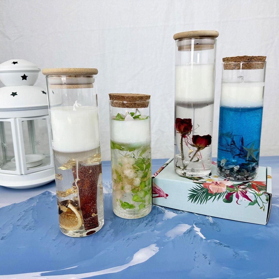 Custom Tall Glass Soy Wax Dry flowers Jelly Scented Candle in Gift Set for Weddings Christmas Parties Gift