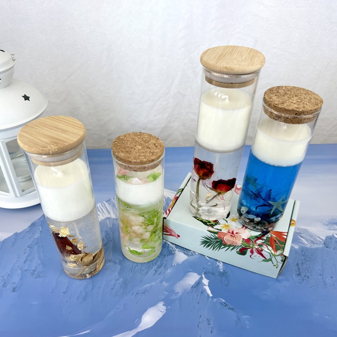 Custom Tall Glass Soy Wax Dry flowers Jelly Scented Candle in Gift Set for Weddings Christmas Parties Gift