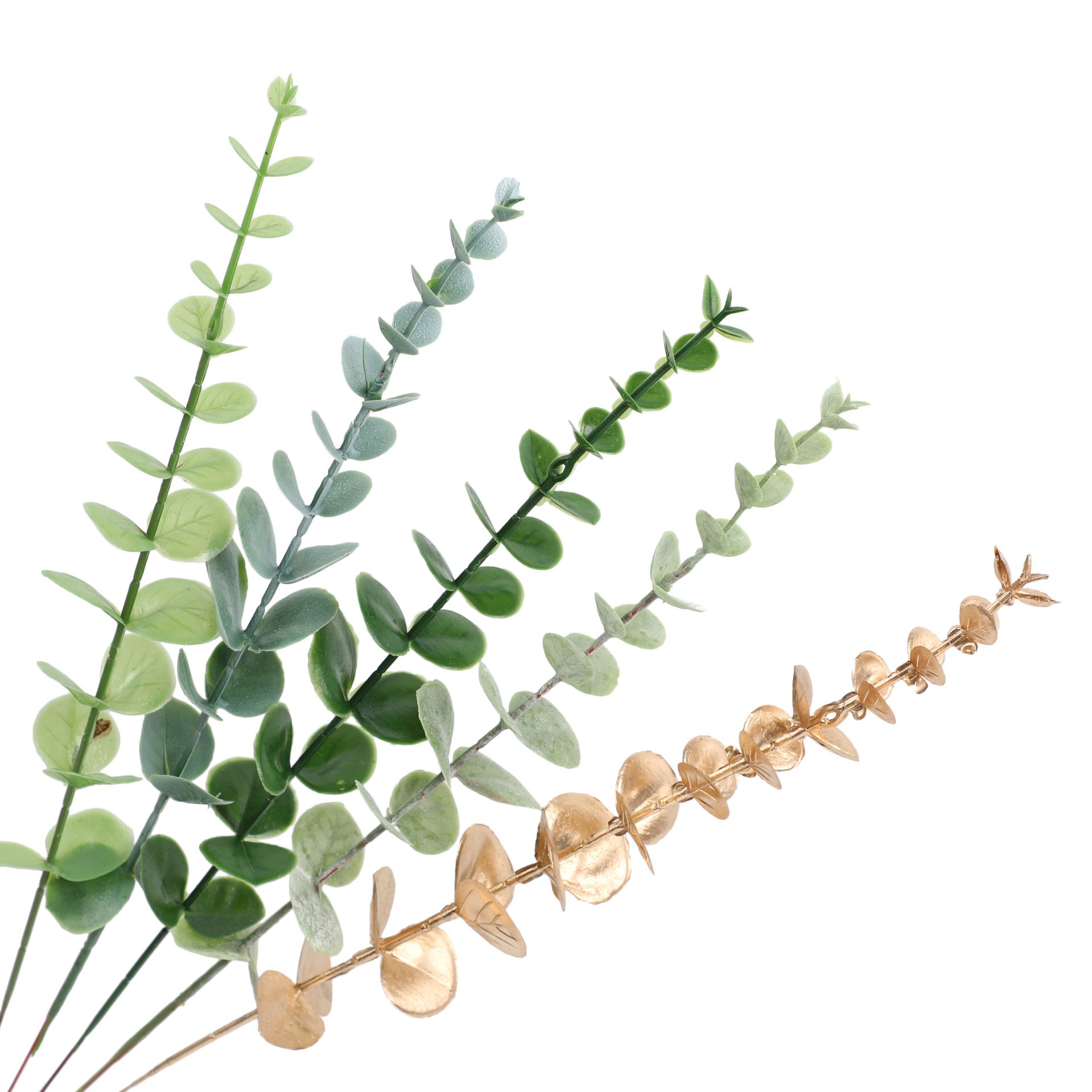Artificial Flowers Golden Eucalyptus Leaves Artificial Leaf Stems For Decorative Plants Wholesale