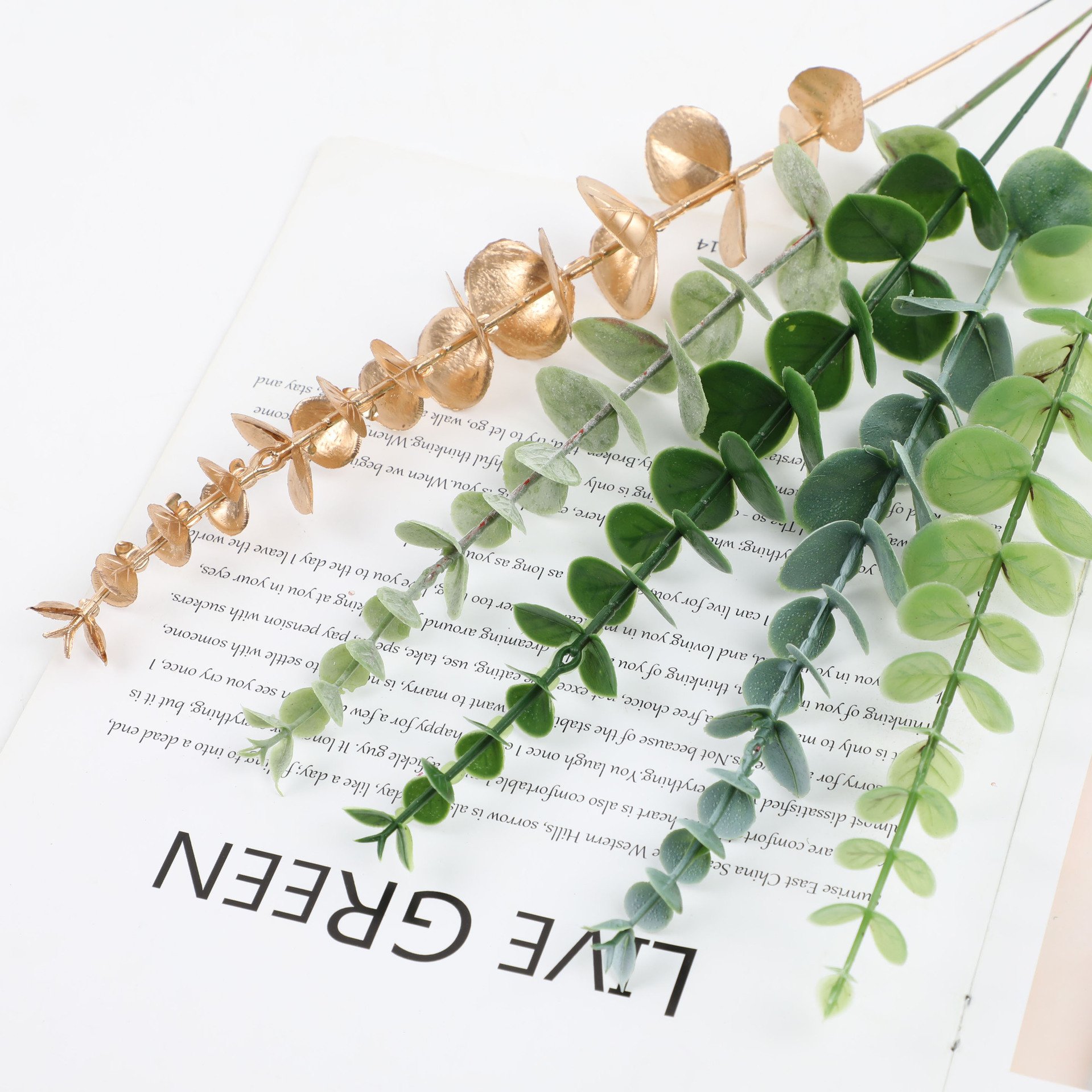 Artificial Flowers Golden Eucalyptus Leaves Artificial Leaf Stems For Decorative Plants Wholesale