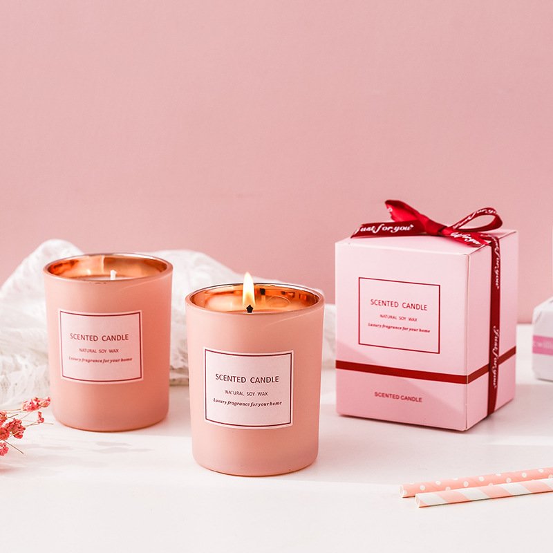 Pink Matte Electroplated Holographic Aromatherapy Candle Private Label Dried Flower Soy Wax Scented Candles