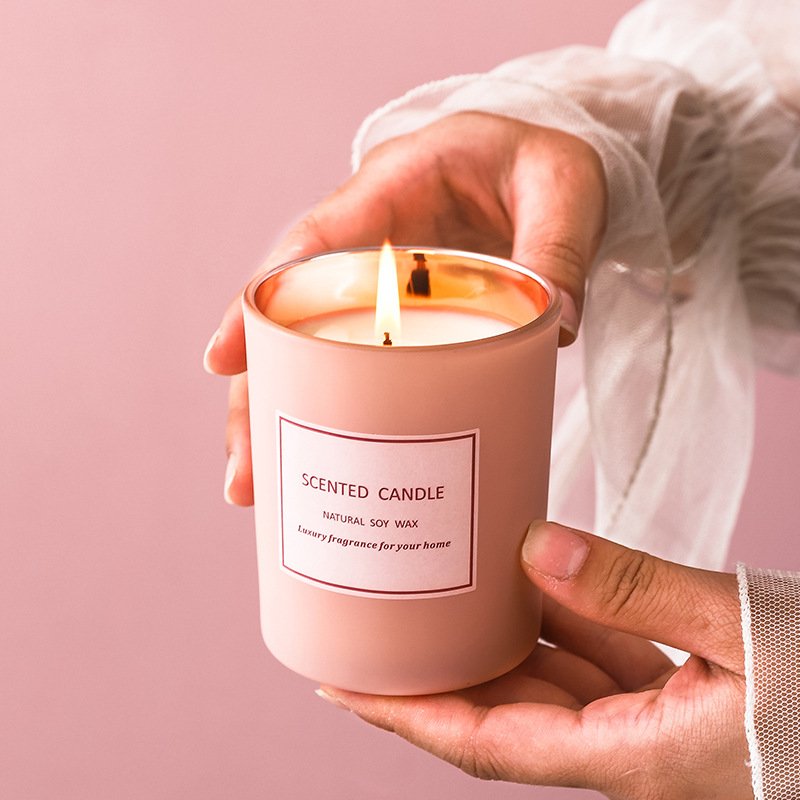 Pink Matte Electroplated Holographic Aromatherapy Candle Private Label Dried Flower Soy Wax Scented Candles