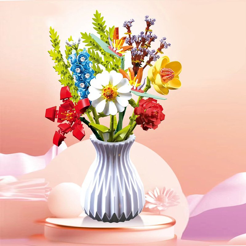wholesale high quality handmade artificial roses kits lego flowers bouquet