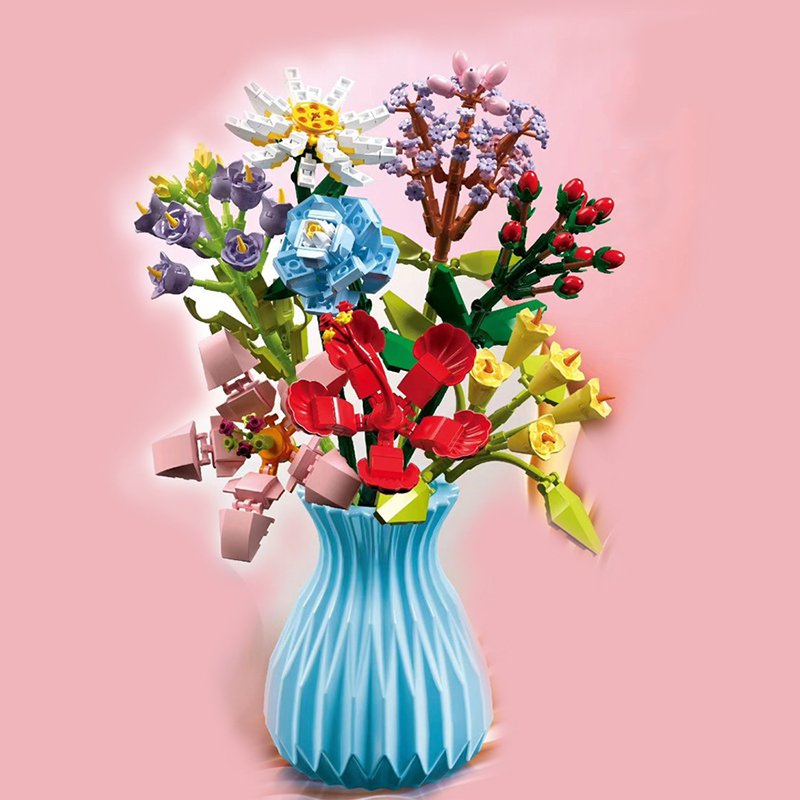 wholesale high quality handmade artificial roses kits lego flowers bouquet
