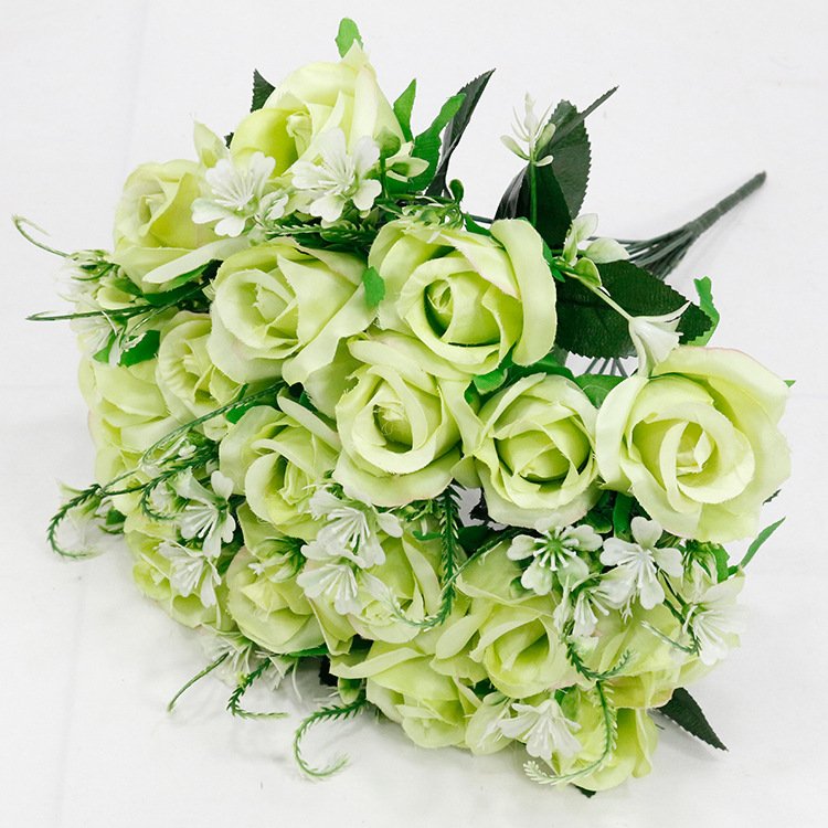 Maylos18heads Faux White Rose flower bouquet Bridal Ball Fake flower bouquet for Wedding decor