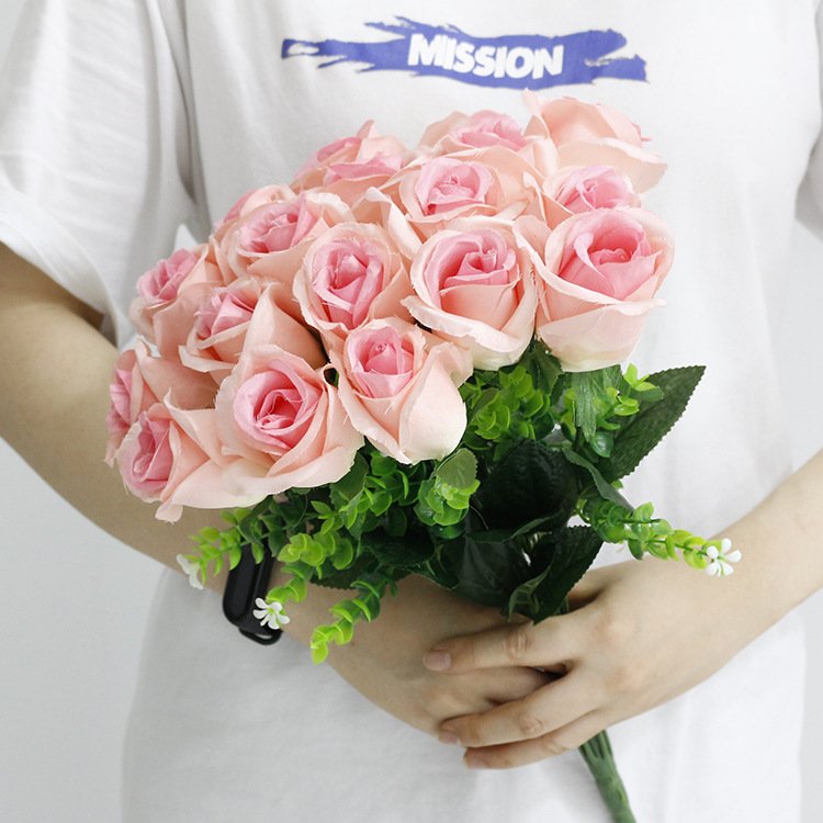 Maylos18heads Faux White Rose flower bouquet Bridal Ball Fake flower bouquet for Wedding decor