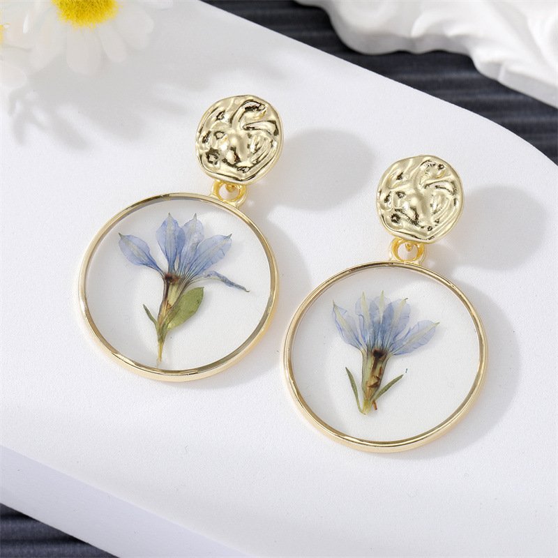 SUXUAN Factory Price New Trendy Immortal Flower Earrings Vintage Epoxy Colorful resin dried flower earrings For woman