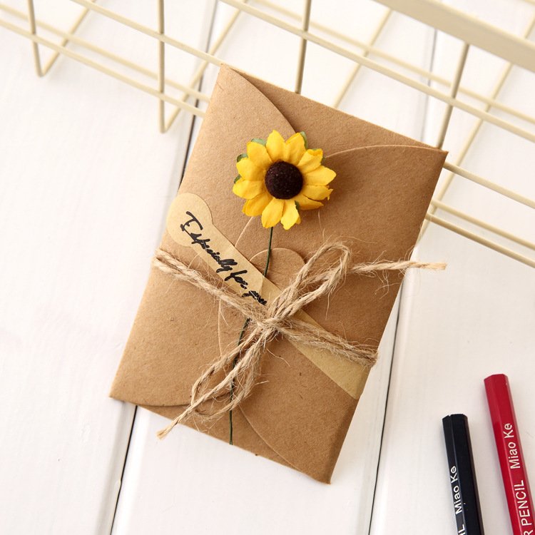 All Occasion Dried Flower Pressed Kraft Thank You Card Handmade Invitation Card with Envelopes