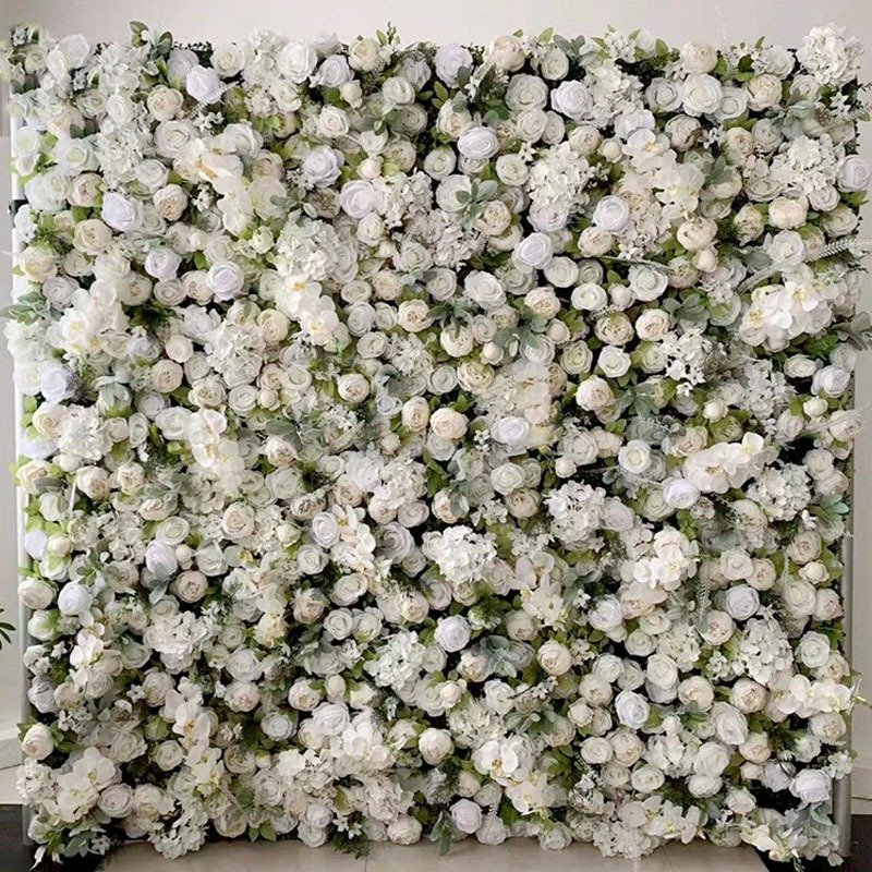Decorative wedding decoration flower wall panel background 3d white pink rose rayon rolled up pampas reed