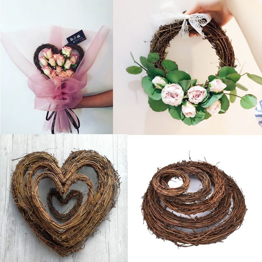 Natural Grapevine Wreath Heart Shaped Wreath Christmas Round Rattan Holiday Shop Door Hanging DIY Crafts