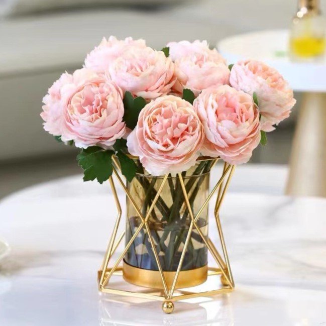 Nordic Light Luxury Metal Glass Vase Iron Art Vase Dried Simulation artificial Flower Arrangement for Home Living Room