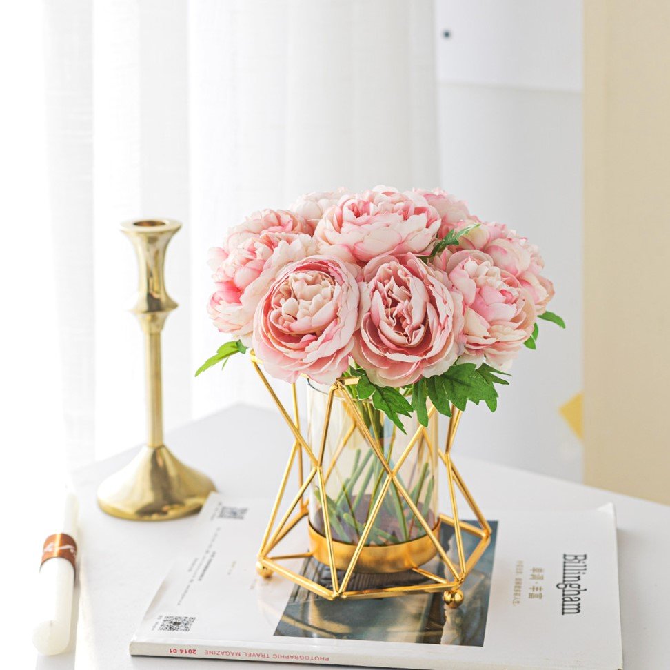 Nordic Light Luxury Metal Glass Vase Iron Art Vase Dried Simulation artificial Flower Arrangement for Home Living Room