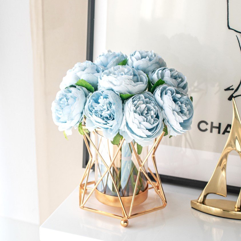Nordic Light Luxury Metal Glass Vase Iron Art Vase Dried Simulation artificial Flower Arrangement for Home Living Room