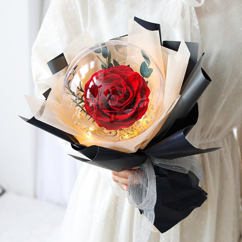 Wholesale Mothers Day Gifts Eternal Dried Flowers Real Touch Balloons Preserved Rose Bobo Balloon Flower