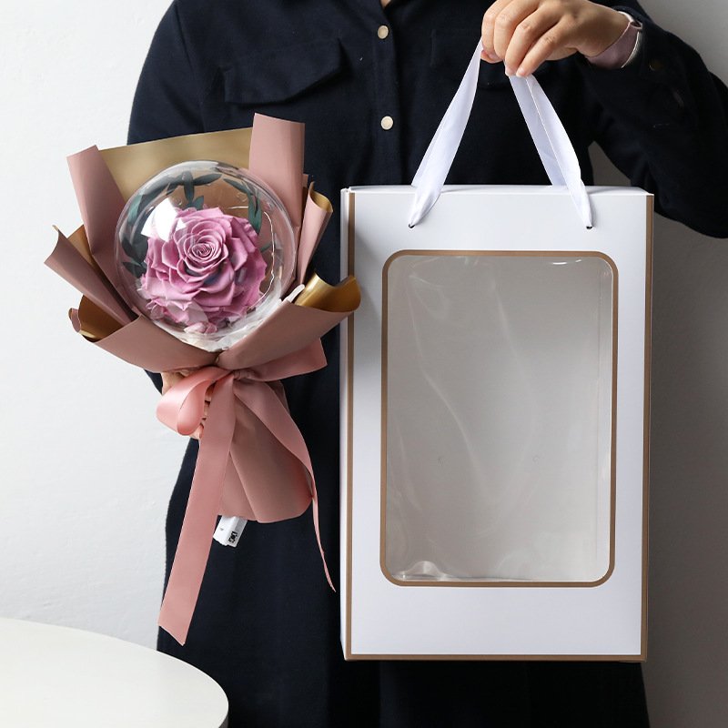 Wholesale Mothers Day Gifts Eternal Dried Flowers Real Touch Balloons Preserved Rose Bobo Balloon Flower