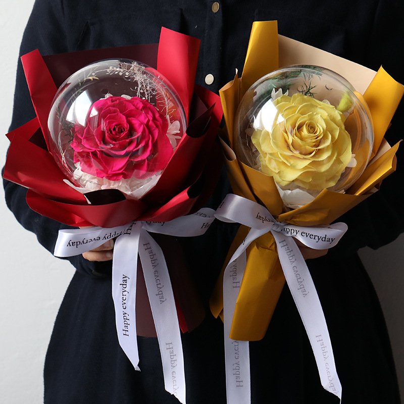 Wholesale Mothers Day Gifts Eternal Dried Flowers Real Touch Balloons Preserved Rose Bobo Balloon Flower