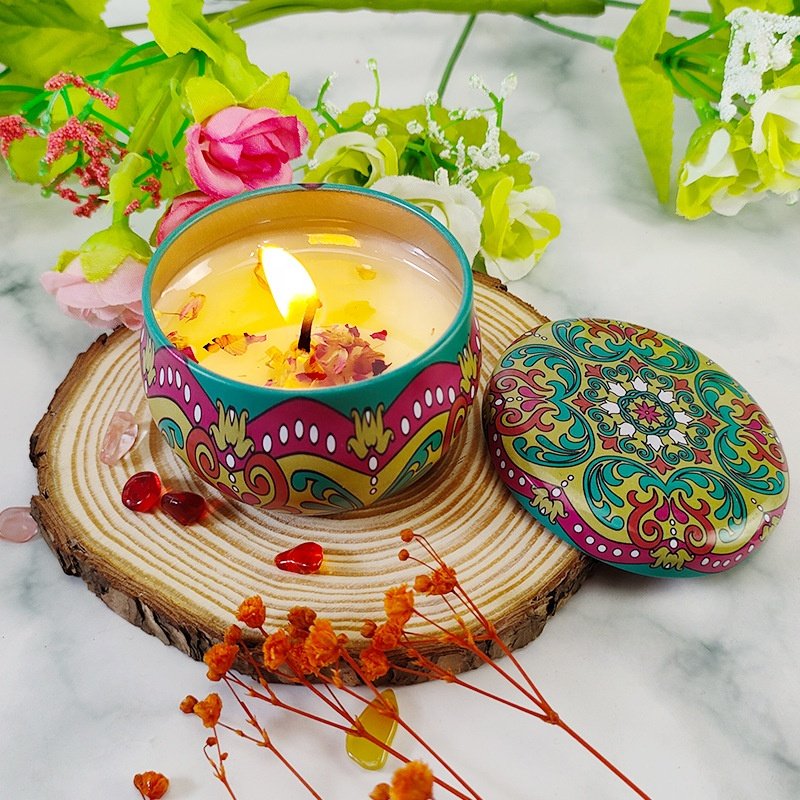 Hot Selling Dried Flower Scented Luxury Soy Wax Home Wedding Decorative Gift Set Travel Tin Candles