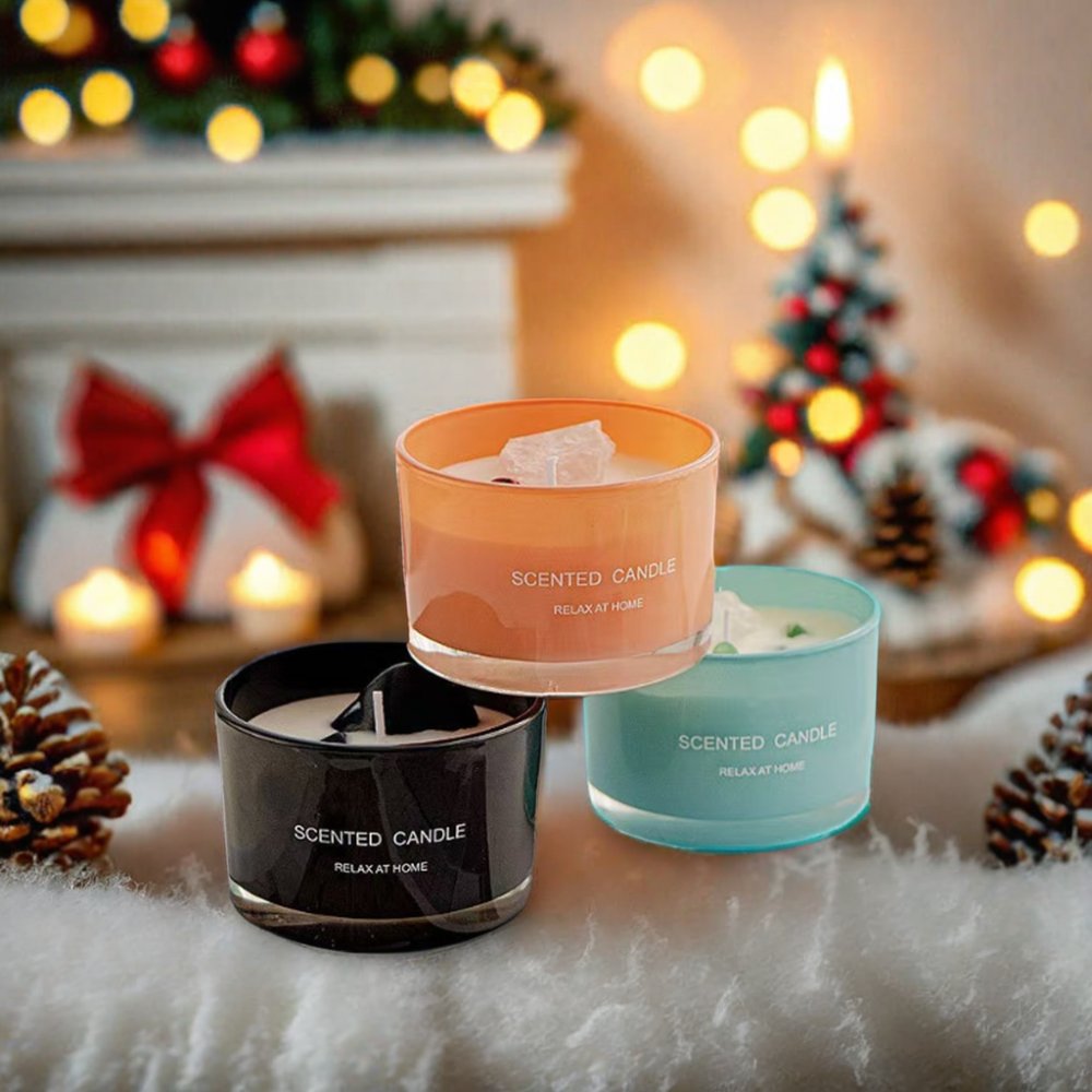 Wholesale Private Label Luxury Spiritual Healing Crystal Candle Soy Glass Jar Scented Candles for Christmas Wedding Gift
