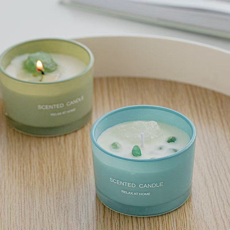 Wholesale Private Label Luxury Spiritual Healing Crystal Candle Soy Glass Jar Scented Candles for Christmas Wedding Gift