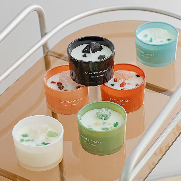 Wholesale Private Label Luxury Spiritual Healing Crystal Candle Soy Glass Jar Scented Candles for Christmas Wedding Gift
